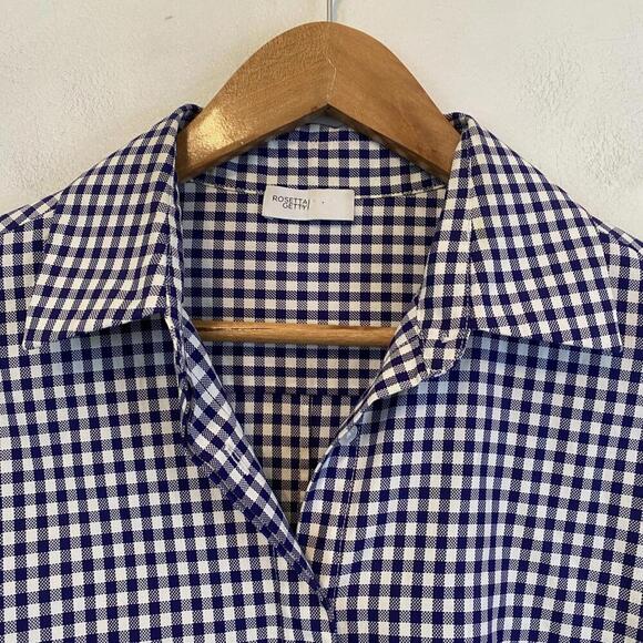 ROSETTA GETTY blue and white checkered drape blouse sz 8 - Picture 4 of 8